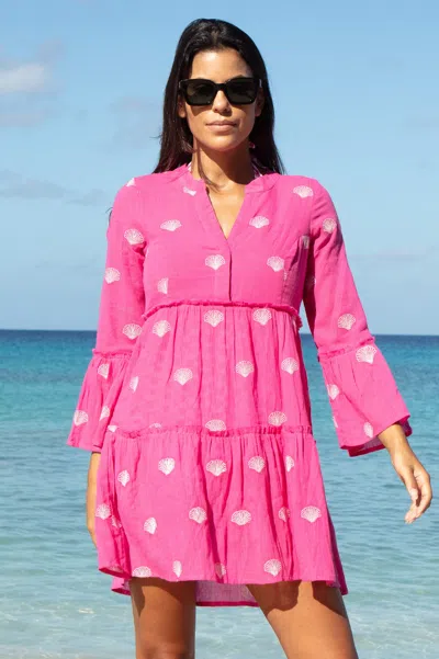 Aspiga Sustainable Womens Cristina Embroidered Pink Shell Kaftan Summer Holiday Beach Cover Up 100% Organic