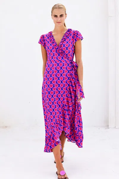 Aspiga Sustainable Womens Demi Wrap Dress Summer Holiday Ecovero Viscose Blue Pink | Xxl/18 - (uk 18/us 14/