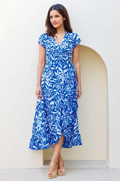 Aspiga Sustainable Womens Demi Wrap Dress Summer Holiday Ecovero Viscose Cobalt White | S/10 - (uk 10/us 6/ In Blue