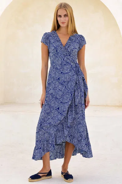 Aspiga Sustainable Womens Demi Wrap Dress Summer Holiday Ecovero Viscose Navy White | Xxl/18 - (uk 18/us 14 In Blue