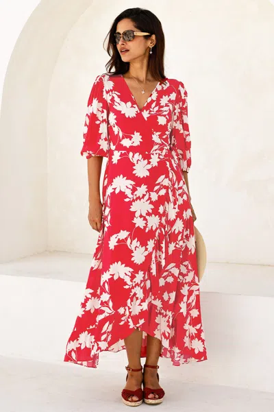 Aspiga Sustainable Womens Ella 3/4 Length Sleeve Dress Summer Holiday Ecovero Viscose Red | S/10 - (uk 10/u