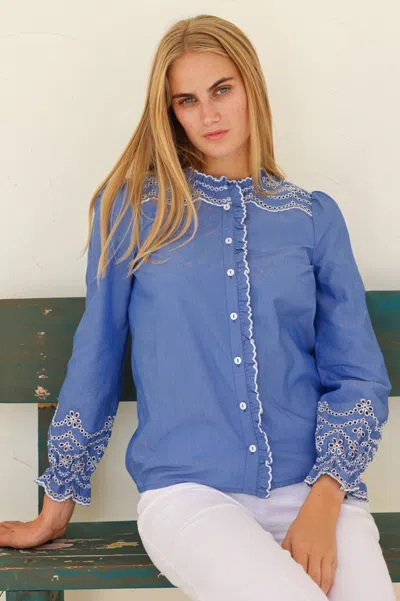 Aspiga Sustainable Womens Embroidered Chambray Shirt Summer Holiday Blue | Xl/16 - (uk 16/us 12/eu 44)