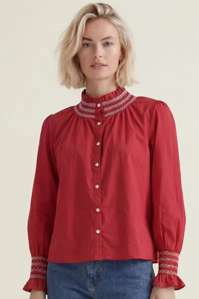 Aspiga Sustainable Womens Embroidered Red Smocked Blouse Summer Holiday 100% Cotton Cotton