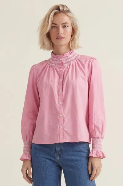 Aspiga Sustainable Womens Embroidered Smocked Blouse Summer Holiday | L/14 - (uk 14/us 10/eu 42) In Pink
