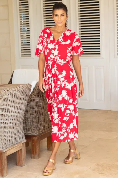 Aspiga Sustainable Womens Emily Dress Summer Holiday Ecovero Viscose Red Cream | Xl/16 - (uk 16/us 12/eu 44 In Multi