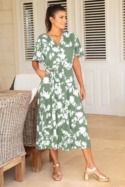 Aspiga Sustainable Womens Emily Dress Summer Holiday Ecovero Viscose Sage Cream | Xxl/18 - (uk 18/us 14/eu  In Green