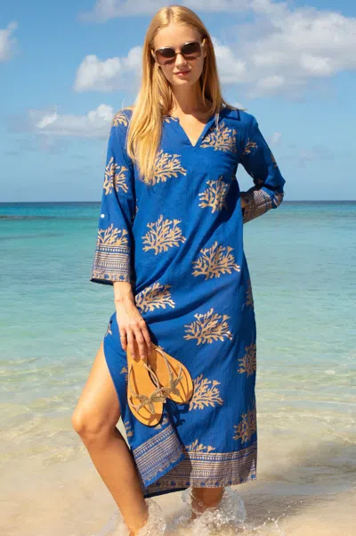 Aspiga Sustainable Womens Guadalupe Maxi Tunic Summer Holiday 100% Organic Cotton White Navy | Xs/8- (uk 8/ In Blue