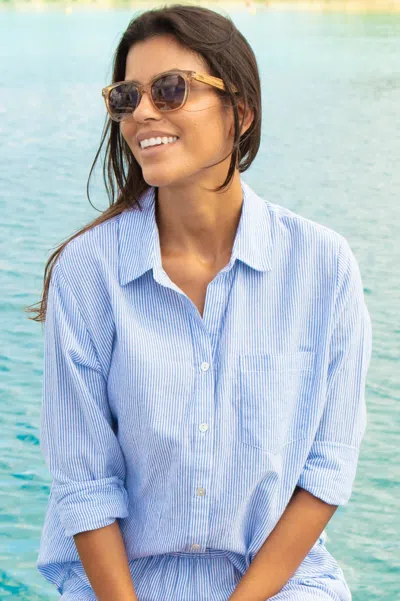 Aspiga Sustainable Womens Hattie Blue White Stripe Shirt Summer 100% Cotton | Xl/16 - (uk 16/us 12/eu 44) In Brown