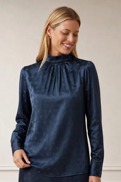 Aspiga Sustainable Womens Ida Satin Jacquard Spot Blouse In Navy In Blue