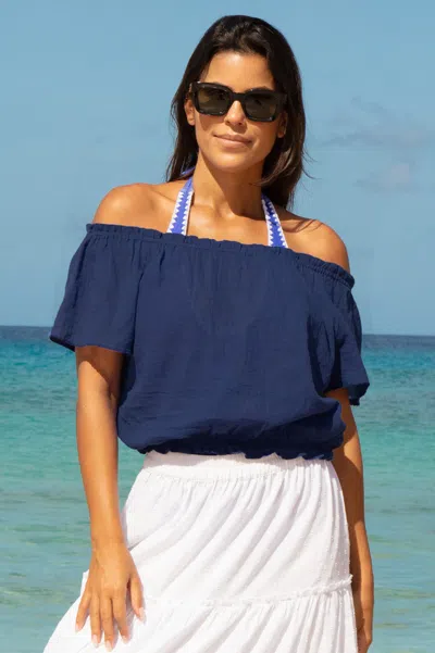 Aspiga Sustainable Womens Ilana Frill Gauze Top Summer Holiday 100% Organic Cotton Navy | Xl/16 - (uk 16/us In Green