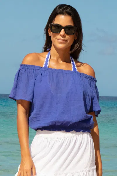 Aspiga Sustainable Womens Ilana Frill Gauze Top Summer Holiday 100% Organic Cotton | Xl/16 - (uk 16/us 12/e In Blue