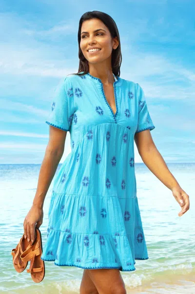 Aspiga Sustainable Womens India Embroidered Dress Summer Holiday 100% Organic Cotton | L/14 - (uk 14/us 10/ In Multi