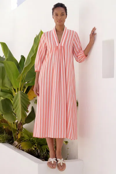 Aspiga Sustainable Womens Itisha Striped Dress Summer Holiday Cover Up Coral White In Multi