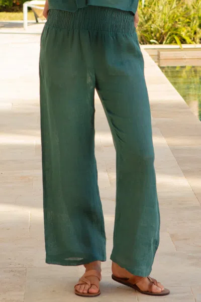 Aspiga Sustainable Womens Light Weight Pull On Trousers Summer Holiday 100% Linen Co-ord Teal In Blue