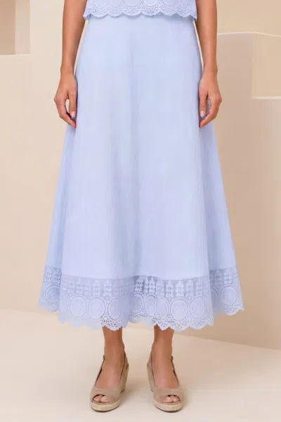 Aspiga Sustainable Womens Linen Lace Midi Skirt Summer Holiday Occasion Co-ord Light Blue