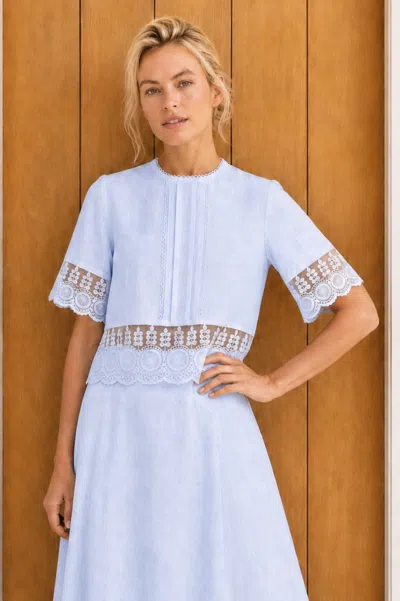 Aspiga Sustainable Womens Linen Lace Top Summer Holiday Occassion Co-ord Light Blue