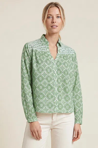 Aspiga Sustainable Womens Livi Blouse Summer Holiday 100% Organic Cotton Sage White In Multi