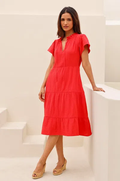 Aspiga Sustainable Womens Lois Cheesecloth Dress Summer Holiday 100% Organic Cotton Red