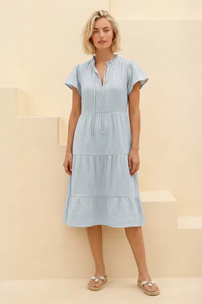 Aspiga Sustainable Womens Lois Cheesecloth Dress Summer Holiday 100% Organic Cotton Sky Blue