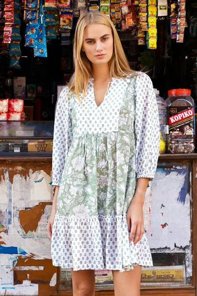 Aspiga Sustainable Womens Marina Print Mix Dress Summer Holiday 100% Organic Cotton Sage White | Xxl/18 - (