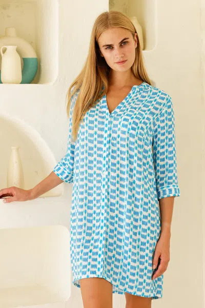 Aspiga Sustainable Womens Mila Crinkle Shirt Summer Holiday Viscose White Turquoise | L/14 - (uk 14/us 10/e In Blue