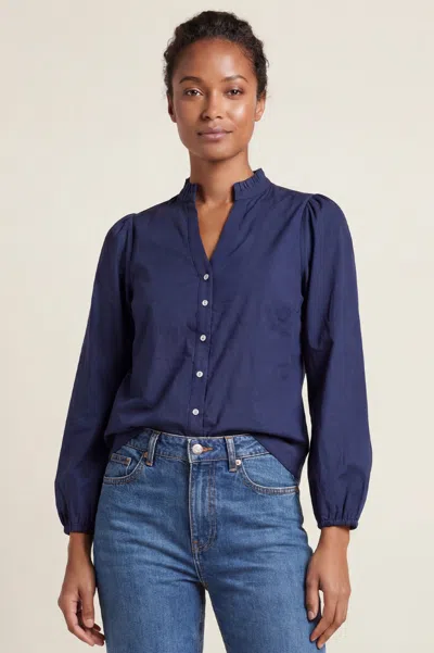 Aspiga Sustainable Womens Notch Neck Poplin Blouse 100% Cotton Navy In Blue