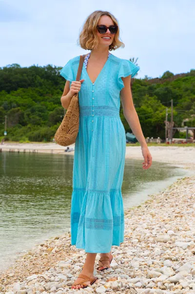Aspiga Sustainable Womens Nyla Kaftan Summer Holiday Beach Cover Up Organic Cotton In Blue