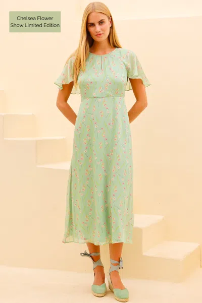 Aspiga Sustainable Womens Rhs Cape Sleeved Sage Dress Summer Holiday In Green