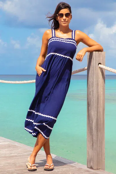Aspiga Sustainable Womens Ric Rac Sundress Dress Summer Holiday 100% Cotton Cotton In Blue