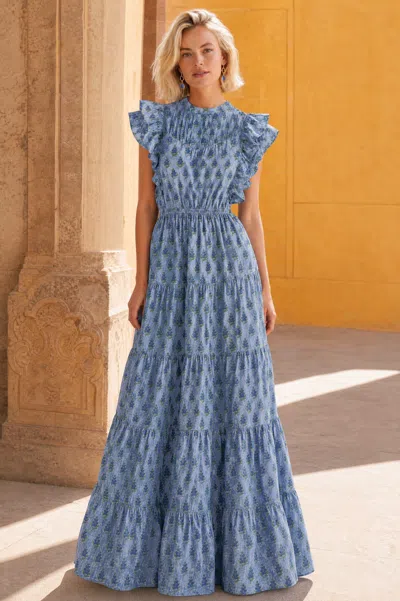 Aspiga Sustainable Womens Rose Frill Maxi Dress Wedding Guest Occasion Cornflower In Blue