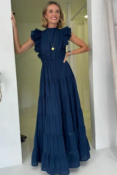 Aspiga Sustainable Womens Rose Frill Maxi Dress Wedding Guest Occasion Khaki/orange In Blue