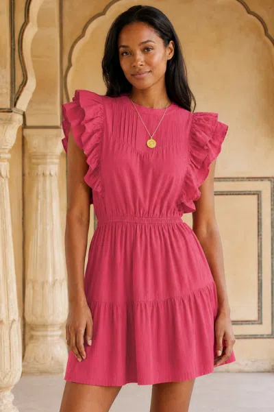 Aspiga Sustainable Womens Rose Frill Mini Dress Summer Holiday Pink