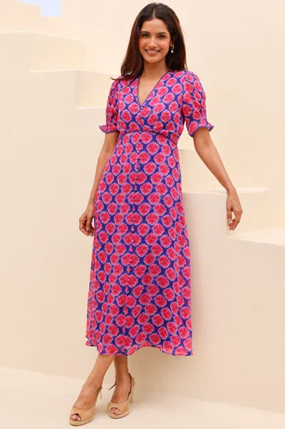Aspiga Sustainable Womens Sally Anne Sleeve Blue Pink Dress Summer Wedding Guest | Xxl/18 - (uk 18/us 14/eu