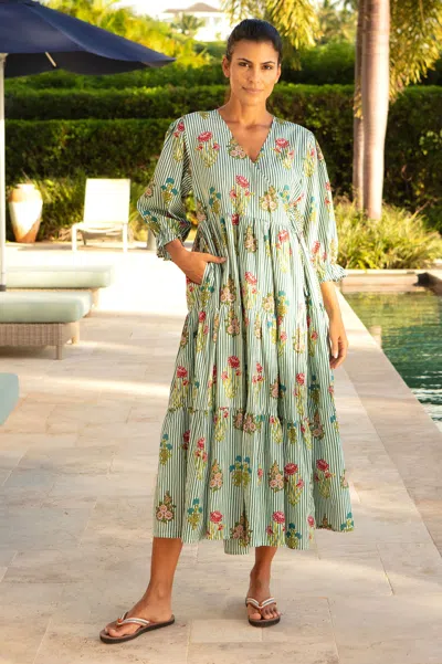 Aspiga Sustainable Womens Surbhi 3/4 Sleeve Dress Summer Holiday 100% Cotton | M/l | Regular | In Green