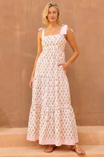 Aspiga Sustainable Womens Tabitha Dress Summer Holiday Occasion 100% Organic Cotton White Coral In Pink