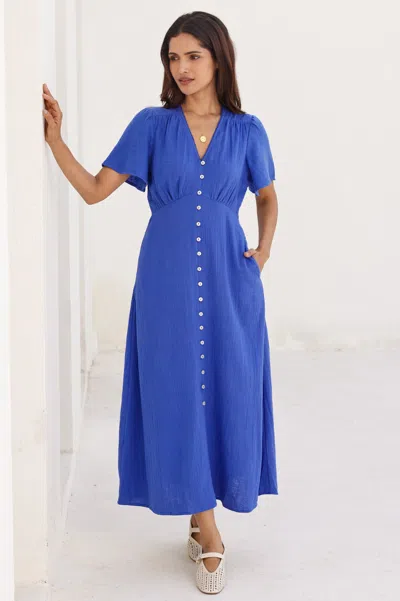 Aspiga Sustainable Womens Tessa Cheesecloth Dress Summer Holiday 100% Organic Cotton In Blue