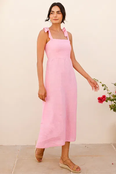 Aspiga Sustainable Womens Tie Strap Pink Dress Summer Holiday 100% Linen | Xl/16 - (uk 16/us 12/eu 44) | Re