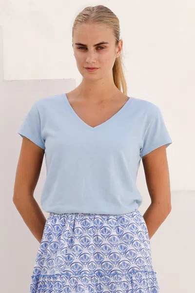 Aspiga Sustainable Womens V-neck T- Shirt Summer Holiday Blue | L/14 - (uk 14/us 10/eu 42)