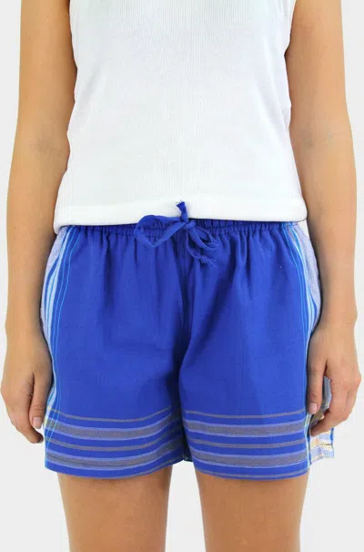 Aspiga Unisex Sustainable Kikoy Beach Shorts Summer Holiday Beach Blue White Stripe Side | L/14 - (uk 14/us