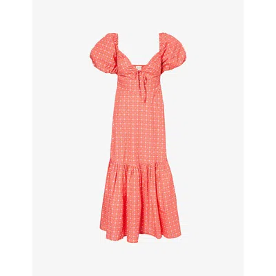 Aspiga Zillah Puffed-sleeve Cotton Maxi Dress In Floral Pink/orange