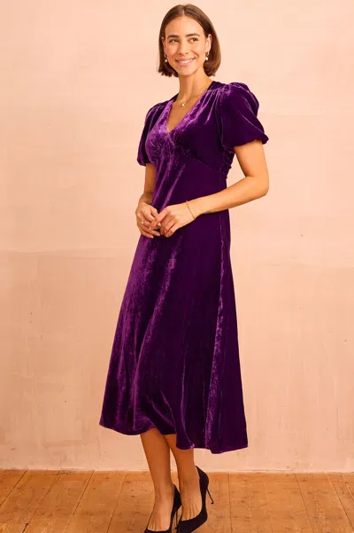 Aspiga Womens Aimie Velvet Short Sleeve Viscose Dress Purple Autumn Winter Graduation | M/12 - (uk 12/us 8/