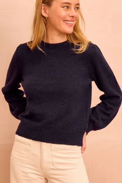 Aspiga Womens Alpaca Blend Puff Sleeve Wool Mix Jumper Navy Blue | L/14 - (uk 14/us 10/eu 42)