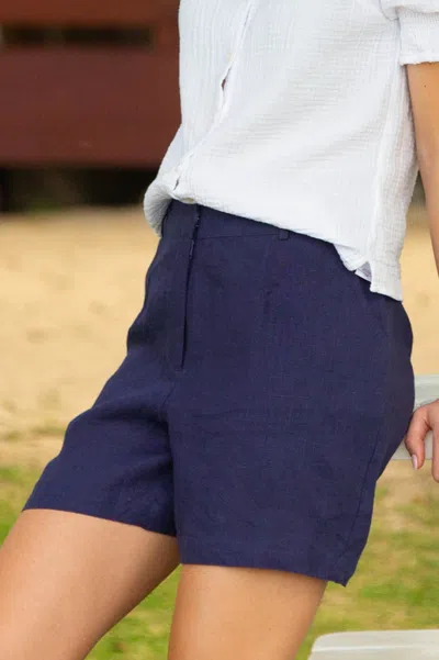 Aspiga Womens Ethical Alexandra Short Linen Shorts Summer Holiday Blue | M/12 - (uk 12/us 8/eu 40) In Black