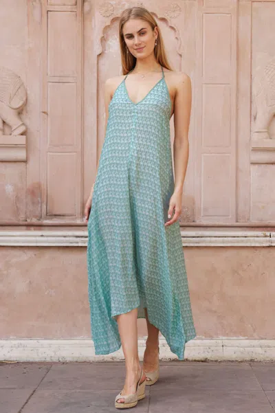 Aspiga Womens Ethical Halter Viscose Midi Dress Summer Maxi Sage White