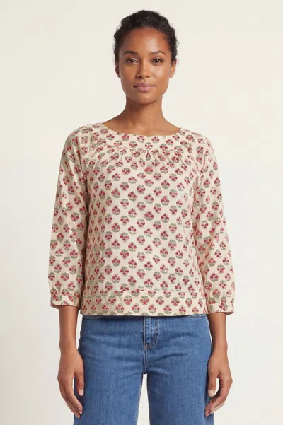 Aspiga Womens Ethical Lou Blouse Sustainable Summer Top Cream Pink Green