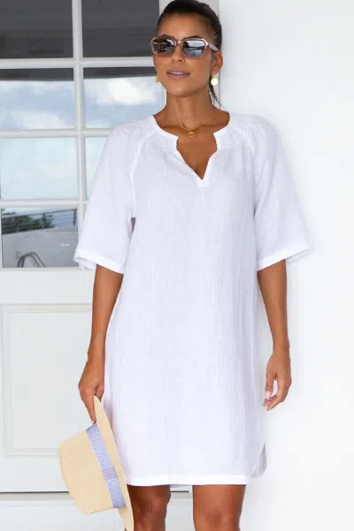 Aspiga Womens Ethical Paxos Linen Short Sleeve Dress Summer Holiday Beach Cover Up White | L/14 - (uk 14/us
