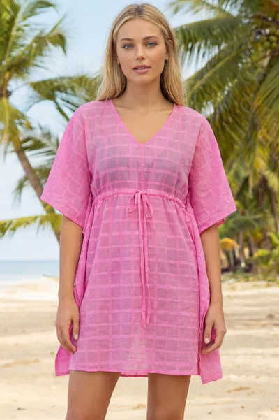 Aspiga Womens Ethical Pom Pom Check Pareo Manilla Kaftan Beach Cover Up Pink In Multi