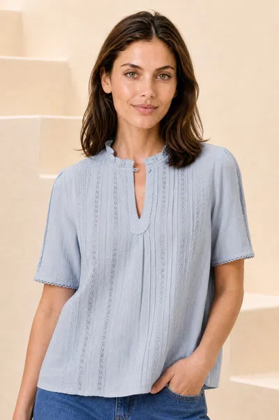 Aspiga Womens Ethical Vienna Cotton Short Sleeve Blouse Casual Blue
