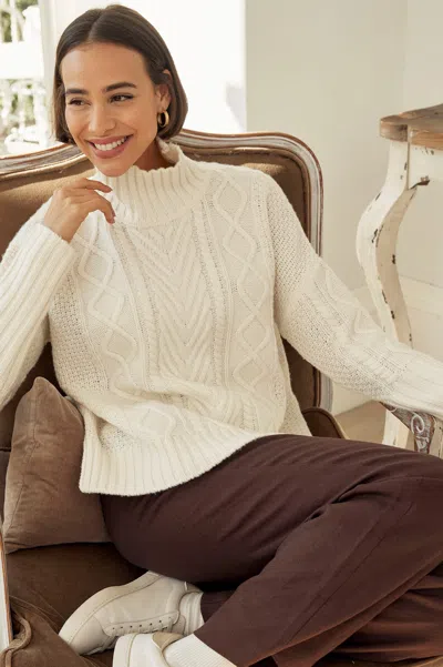 Aspiga Womens Merino Wool Cable Knit Funnel Neck Jumper In Cream