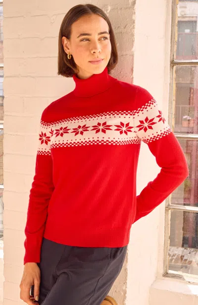Aspiga Womens Merino Wool Snowflake Fairisle Polo Neck Jumper Red/cream | Xl/16 - (uk 16/us 12/eu 44)